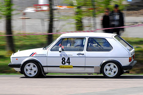 Troels Lund/Peter Petersen fra Slagelse Auto Sport i VW Golf GTI fra 1978. I Sverige blev det til en samlet 4.plads blandt de historiske rallybiler.